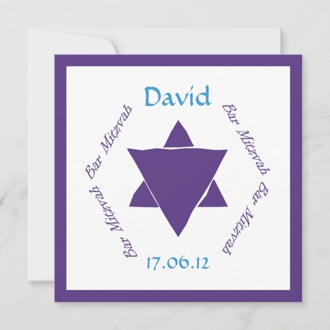 Bar Mitzvah Star of David invitation, personalised Invitation (Front)