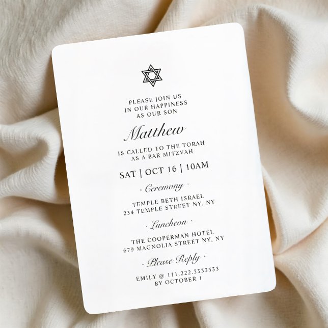Bar Mitzvah Star of David Minimalist Modern Invitation (Creator Uploaded)