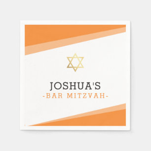BAR MITZVAH star simple modern bold bright orange Napkin