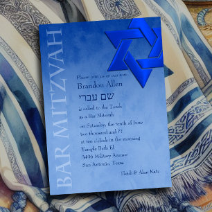 Bar Mitzvah Stylish Blue Star of David Ombre Invitation