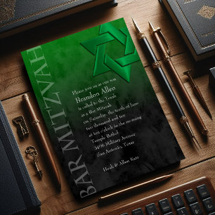 Bar Mitzvah Stylish Green Star of David Ombre Invitation