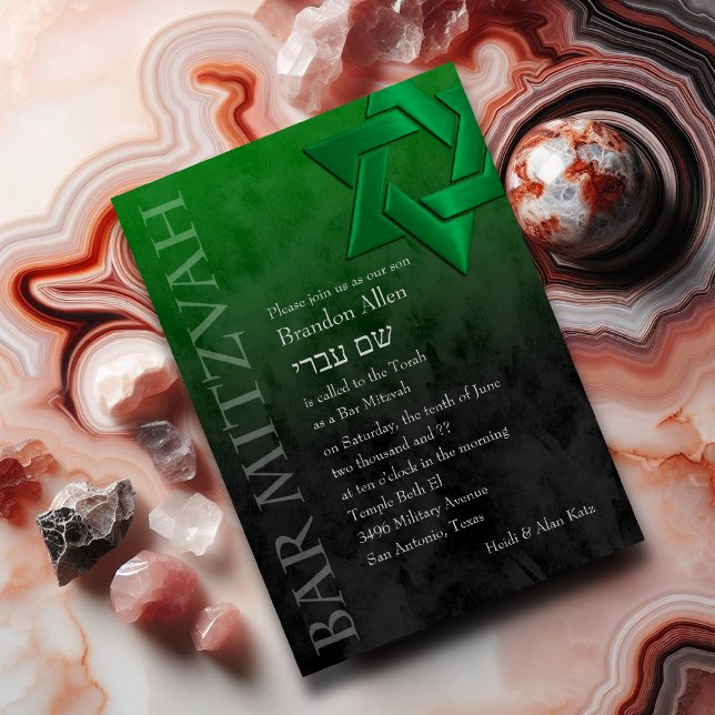 Bar Mitzvah Stylish Green Star of David Ombre Invitation (Creator Uploaded)