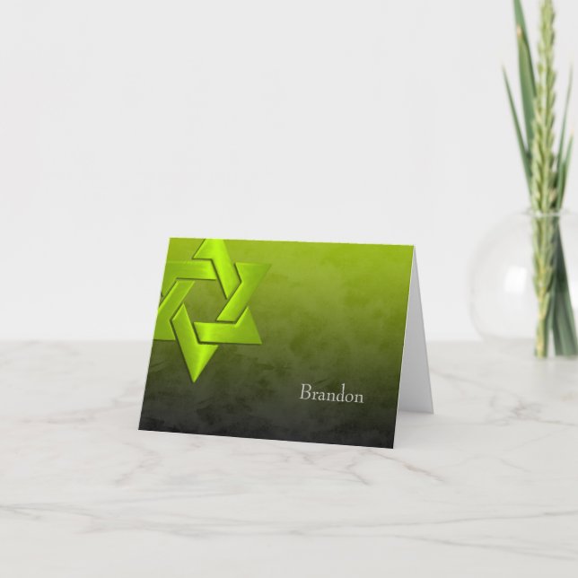 Bar Mitzvah Stylish Lime Green Star of David Ombre Thank You Card (Front)