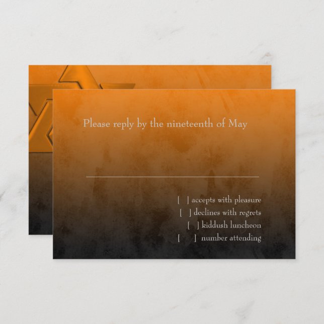 Bar Mitzvah Stylish Orange Star of David Ombre RSVP Card (Front/Back)