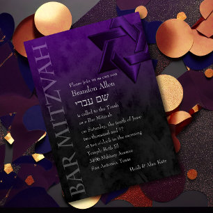 Bar Mitzvah Stylish Purple Star of David Ombre Invitation