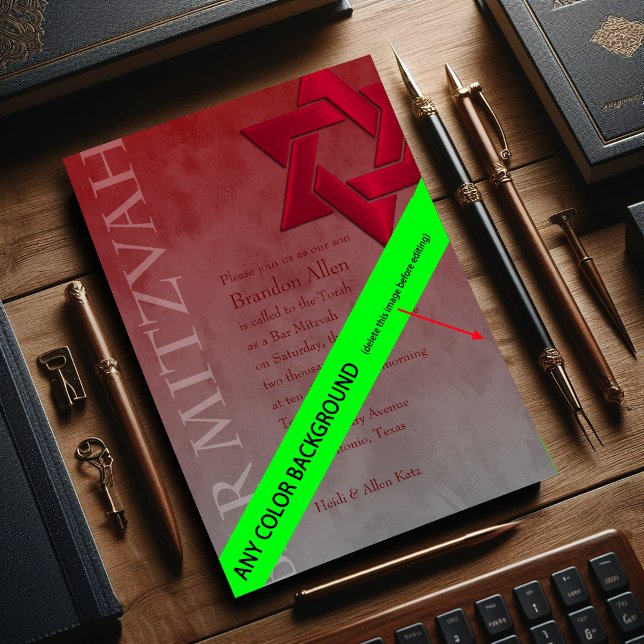 Bar Mitzvah Stylish Red Star of David Ombre Invitation (Creator Uploaded)