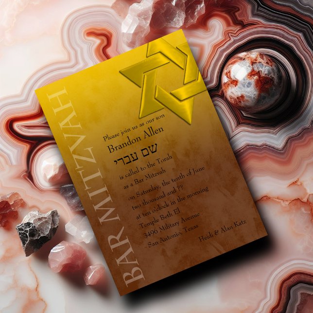 Bar Mitzvah Stylish Yellow Star of David Ombre Invitation (Creator Uploaded)