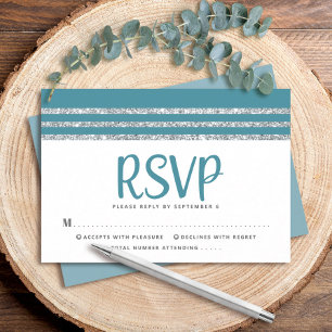 Bar Mitzvah Teal Silver Tallit Script Modern Bold RSVP Card