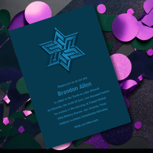 Bar Mitzvah Teal Tones Star of David Invitation