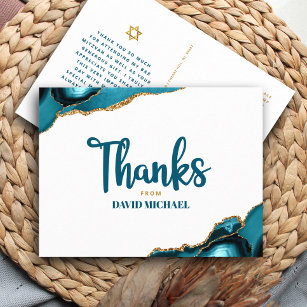 Bar Mitzvah Turquoise Agate Bold Script Thank You  Postcard