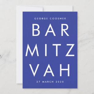 BAR MITZVAH Ultra Modern blue white QR CODE RSVP Invitation