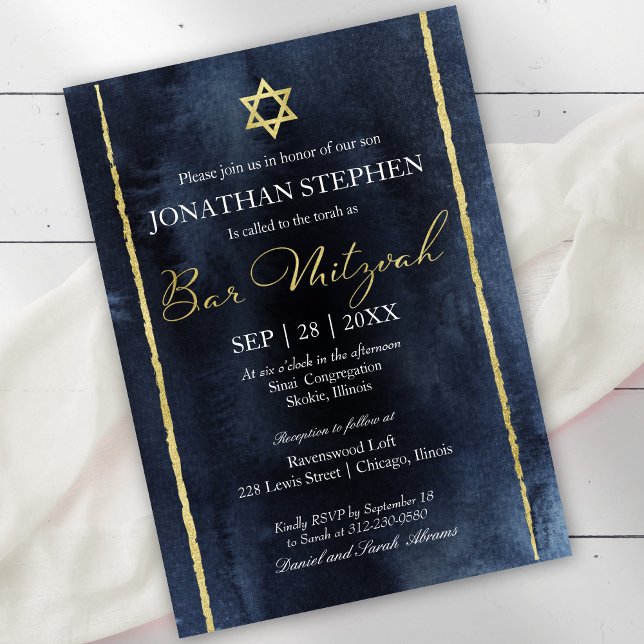 Bar Mitzvah Watercolor Invitation | Abstract Blue (Creator Uploaded)