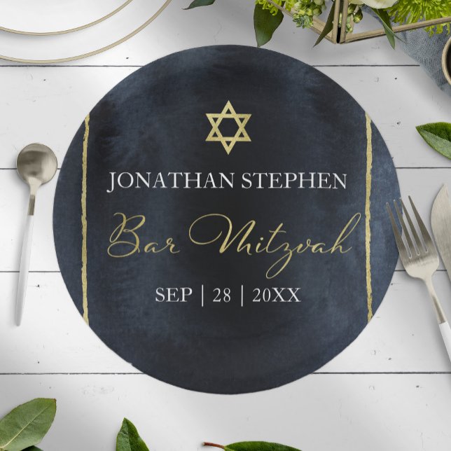 Bar Mitzvah Watercolor Paper Plates | Abstract (Creator Uploaded)