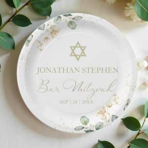 Bar Mitzvah Watercolor Paper Plates   Eucalyptus
