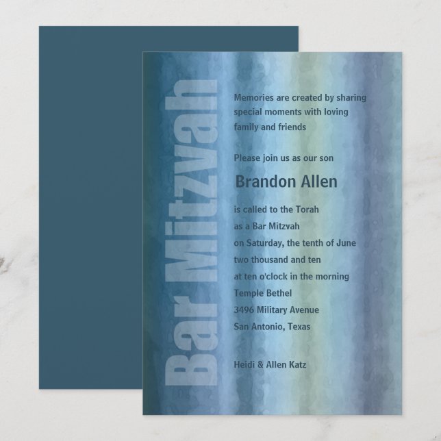 Bar Mitzvah Watercolor Stripes Invitation (Front/Back)
