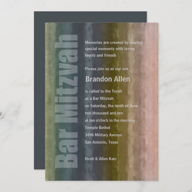 Bar Mitzvah Watercolor Stripes Invitation (Front/Back)