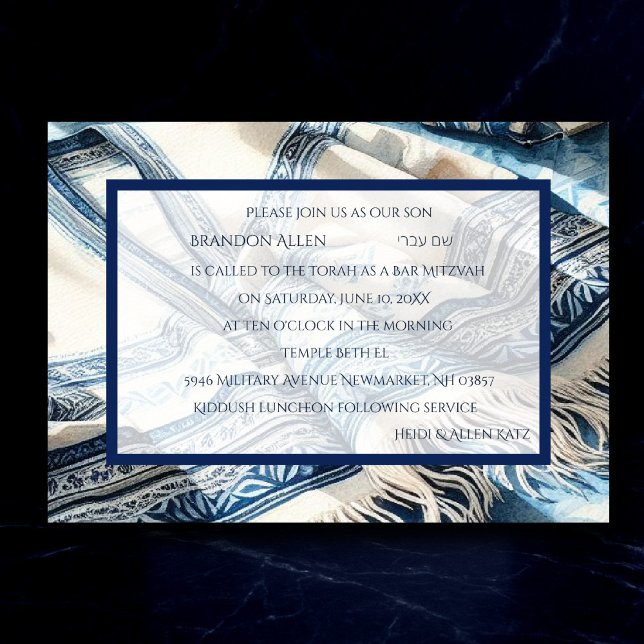 Bar Mitzvah Watercolor Tallit 2 Invitation (Creator Uploaded)