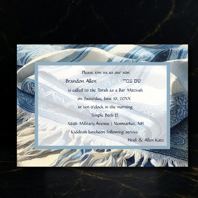Bar Mitzvah Watercolor Tallit 4 Invitation (Creator Uploaded)