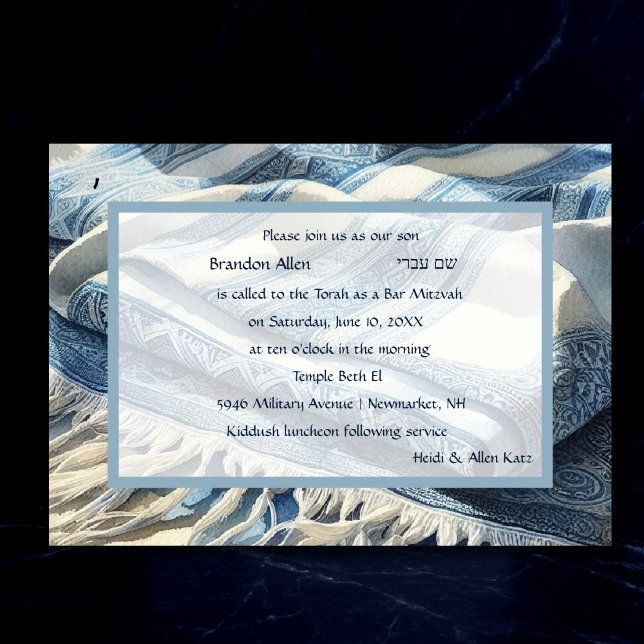 Bar Mitzvah Watercolor Tallit 4 Invitation (Creator Uploaded)