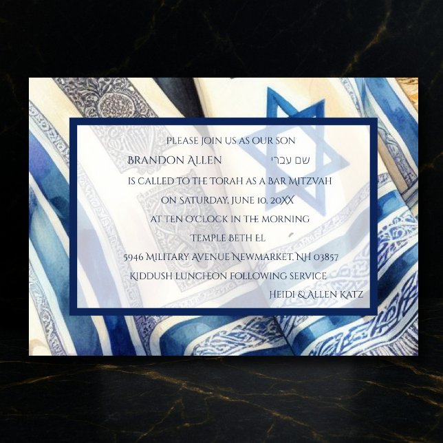 Bar Mitzvah Watercolor Tallit Invitation (Creator Uploaded)