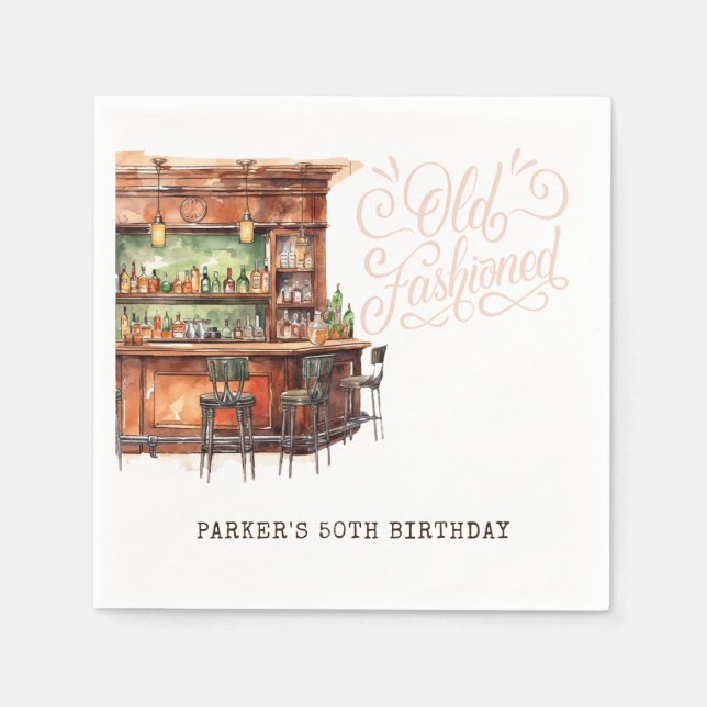 Bar Old Fashioned Adult Birthday Any Age Napkin (Front)