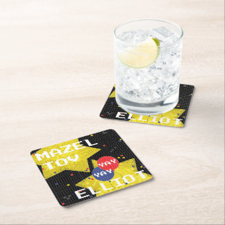 Bar or Bat Mitzvah GAME ON Square Paper Coaster