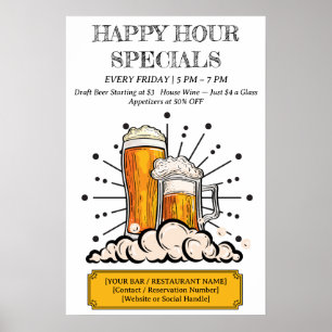 Bar & Restaurant Custom Happy Hour Poster