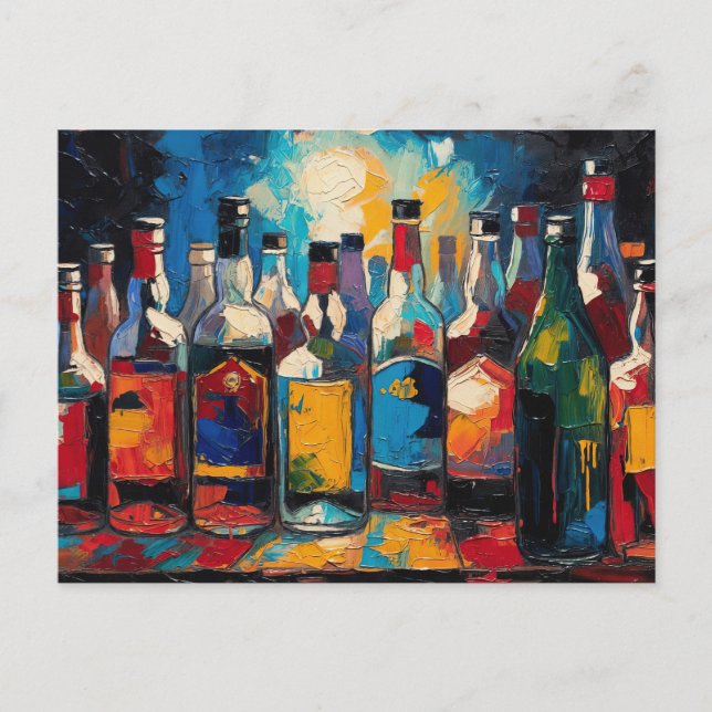 "Bar Shelf Bottle Collection" (Style 10) Holiday Postcard (Front)