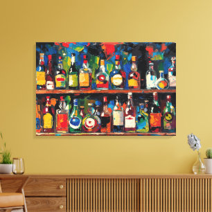 "Bar Shelf Bottle Collection" (Style 7) Canvas Print