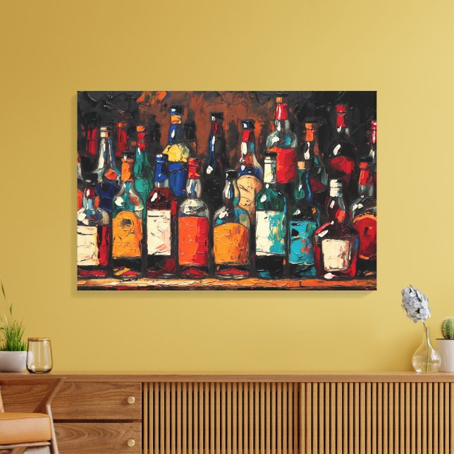 "Bar Shelf Bottle Collection" (Style 8) Canvas Print (Insitu(LivingRoom))