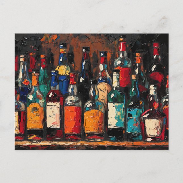 "Bar Shelf Bottle Collection" (Style 8) Holiday Postcard (Front)