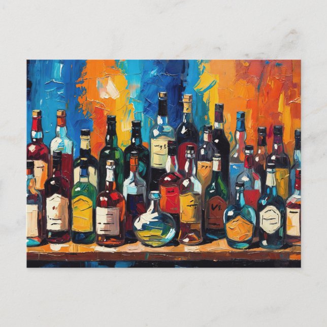 "Bar Shelf Bottle Collection" (Style 9) Holiday Postcard (Front)