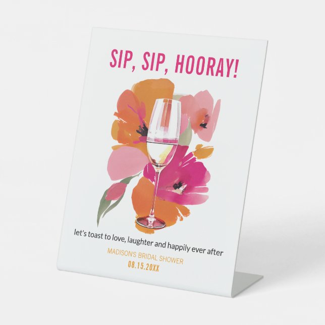 Bar Sign Floral Wine Glass Sip Sip Hooray (Front)