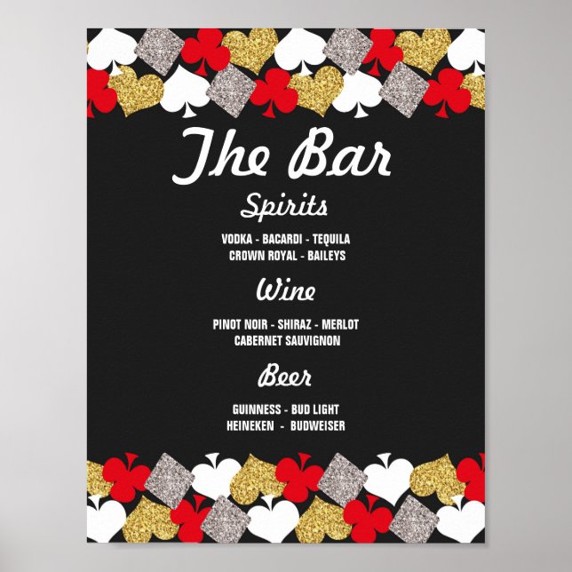 Bar Sign Wedding Reception Vegas Casino Glitter (Front)