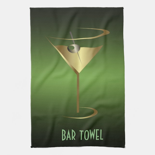 Bar Towel Green and Gold Cocktail Glass (Vertical)