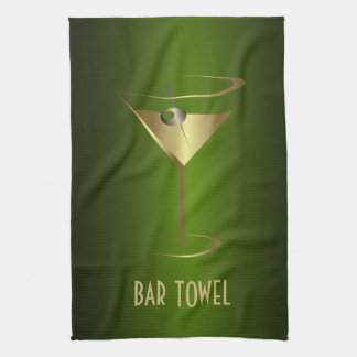 Bar Towel Green and Gold Martini Glass