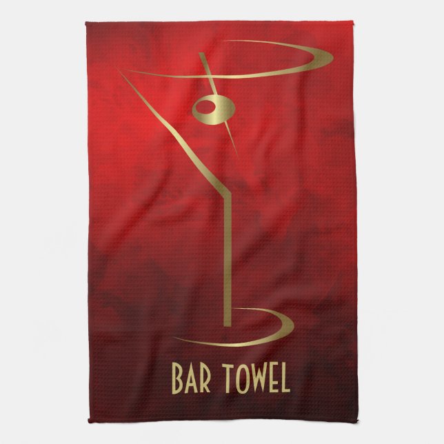 Bar Towel Grunge Red and Gold Martini Glass (Vertical)