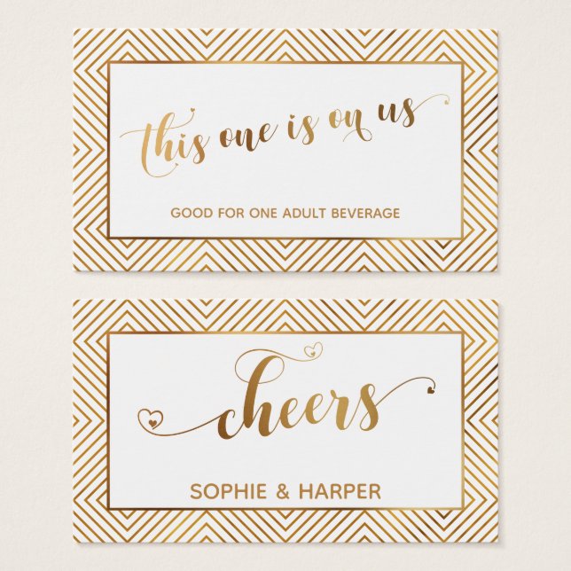 Bar Vouchers, Gold Hearts Script, Diamonds, White (Front & Back)
