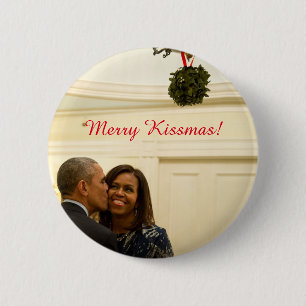 Barack and Michelle Merry Kissmas - Button