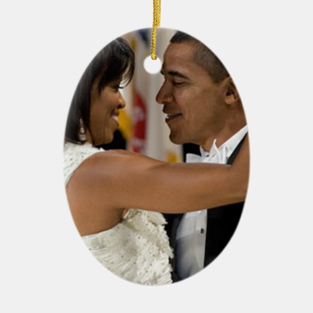 Barack and Michelle Obama Ceramic Tree Decoration (Front)