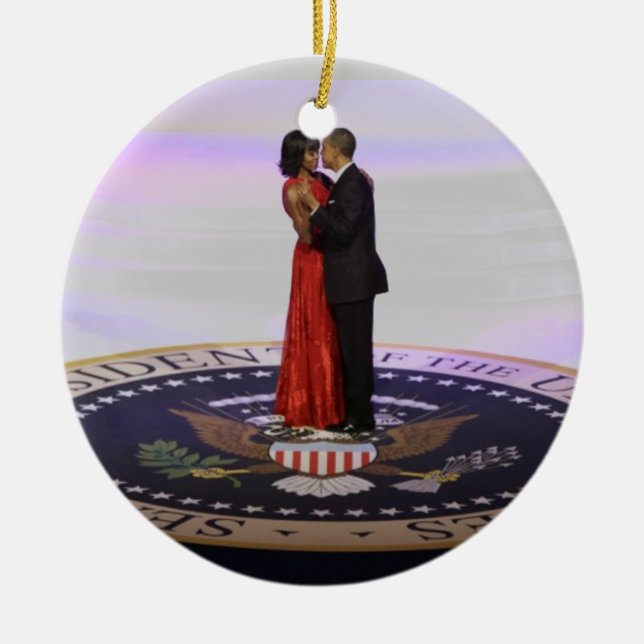 Barack and Michelle Obama Ceramic Tree Decoration (Front)