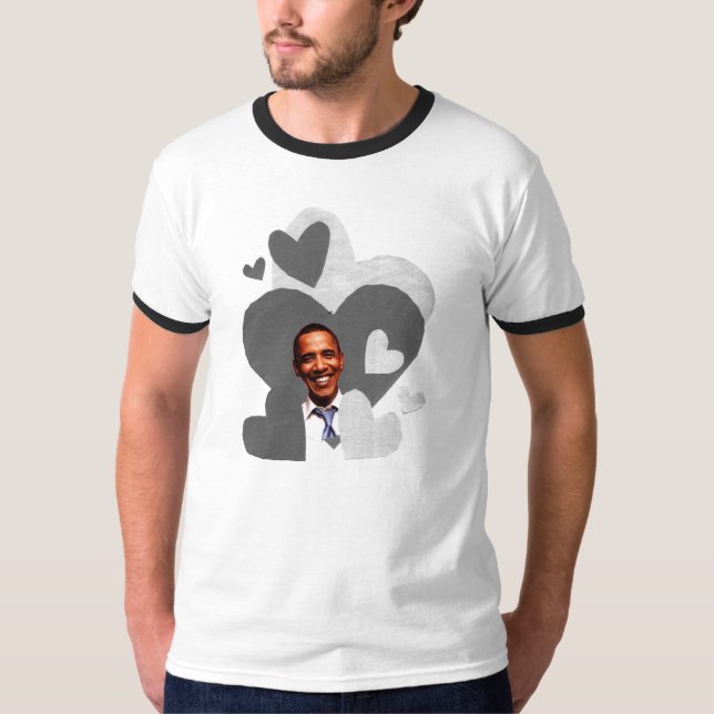 Barack collage men's black ringer t-shirt (Front)