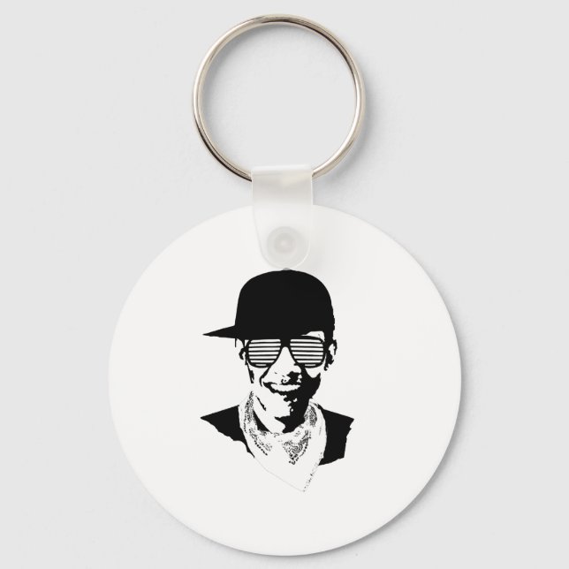 Barack Obama Cap Bandanna Glasses Key Ring (Front)