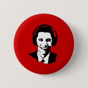 Barack Obama headphones 6 Cm Round Badge
