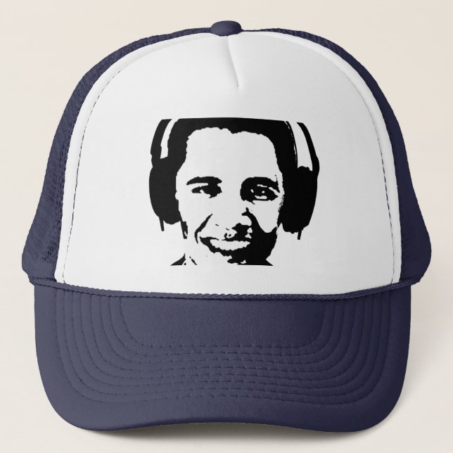 Barack Obama headphones T-shirt Trucker Hat (Front)