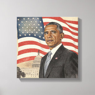 Barack Obama in front of American Flag and Capitol Canvas Print