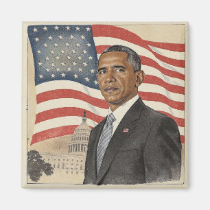 Barack Obama in front of American Flag and Capitol Magnet