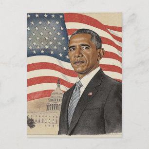 Barack Obama in front of American Flag and Capitol Postcard