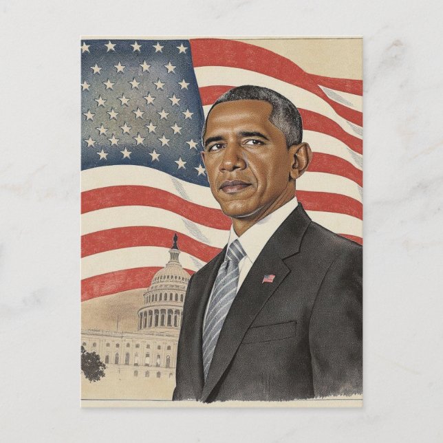 Barack Obama in front of American Flag and Capitol Postcard (Front)