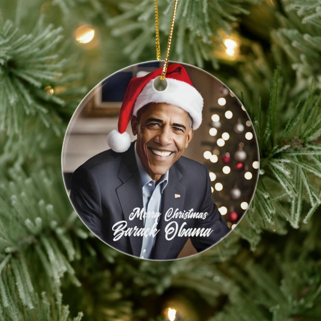  Barack Obama in Santa Hat Christmas Ceramic Tree Decoration (Tree)